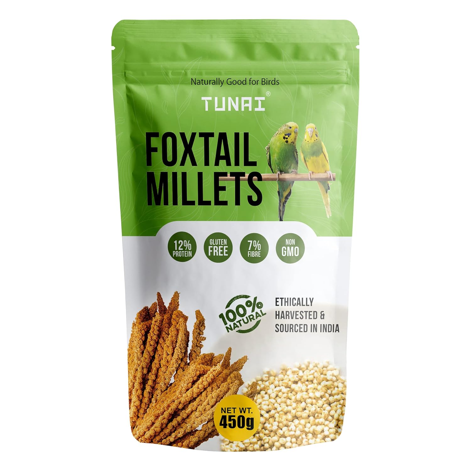 Tunai Bird Food Superior Foxtail Kangni Millets Feed for Lovebirds, Canaries, Cockatiels and Finches, 450g
