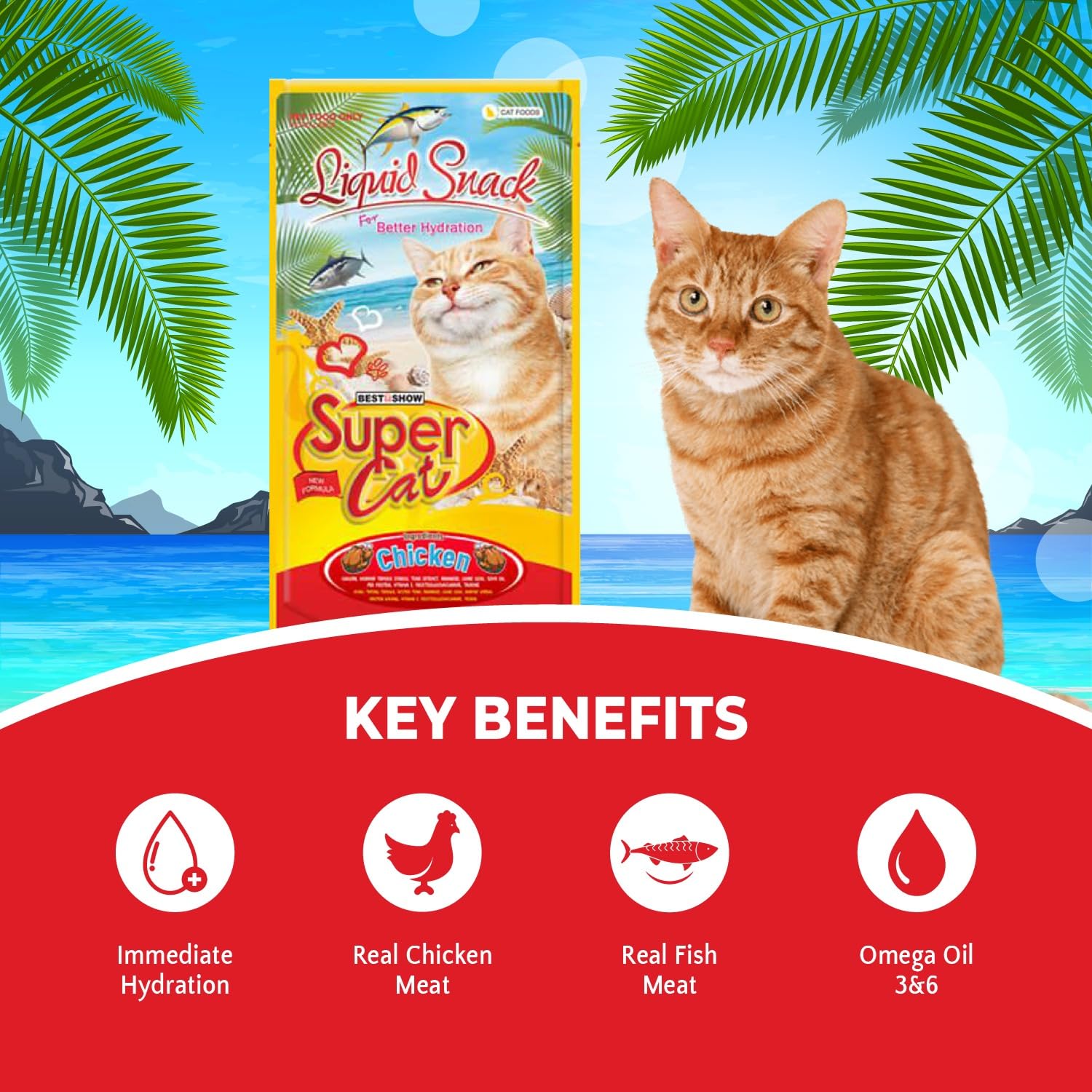 TUNAI SUPERCAT Summer Special Creamy Cat Treat | Liquid Snack for Cats | Wet Cat Treat & Puree Cat Food | Chicken Special | Pack of 3 (Each Pack Contains 4 Sachets, 4x20g)