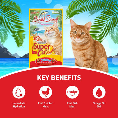 TUNAI SUPERCAT Summer Special Creamy Cat Treat | Liquid Snack for Cats | Wet Cat Treat & Puree Cat Food | Chicken Special | Pack of 3 (Each Pack Contains 4 Sachets, 4x20g)