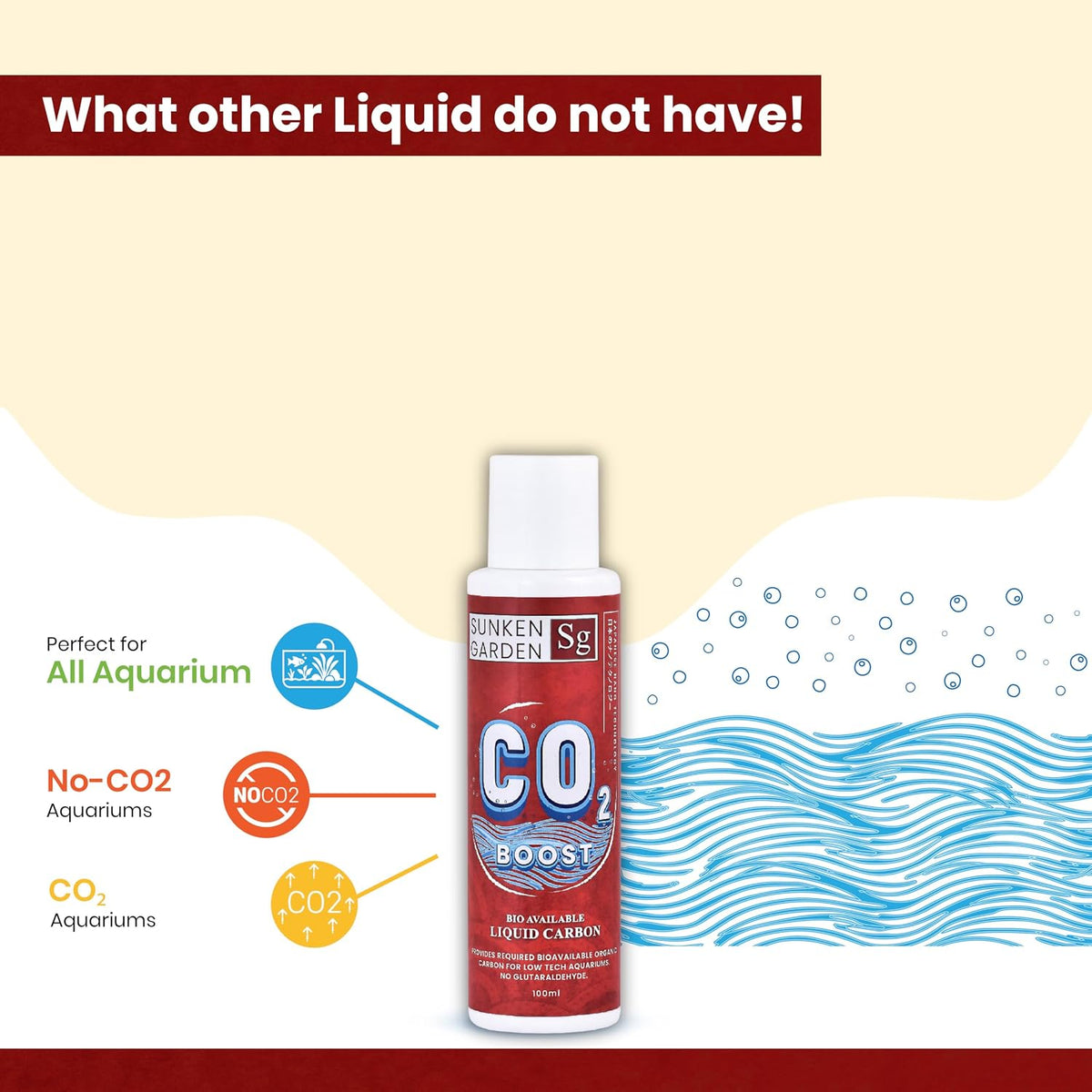 Sunken Garden CO2 Booster 100ml Liquid CO2 Boost | Plant-Safe Liquid Carbon Supplement | Enhances Growth, Color & Nutrient Absorption | No Nitrates or Phosphates