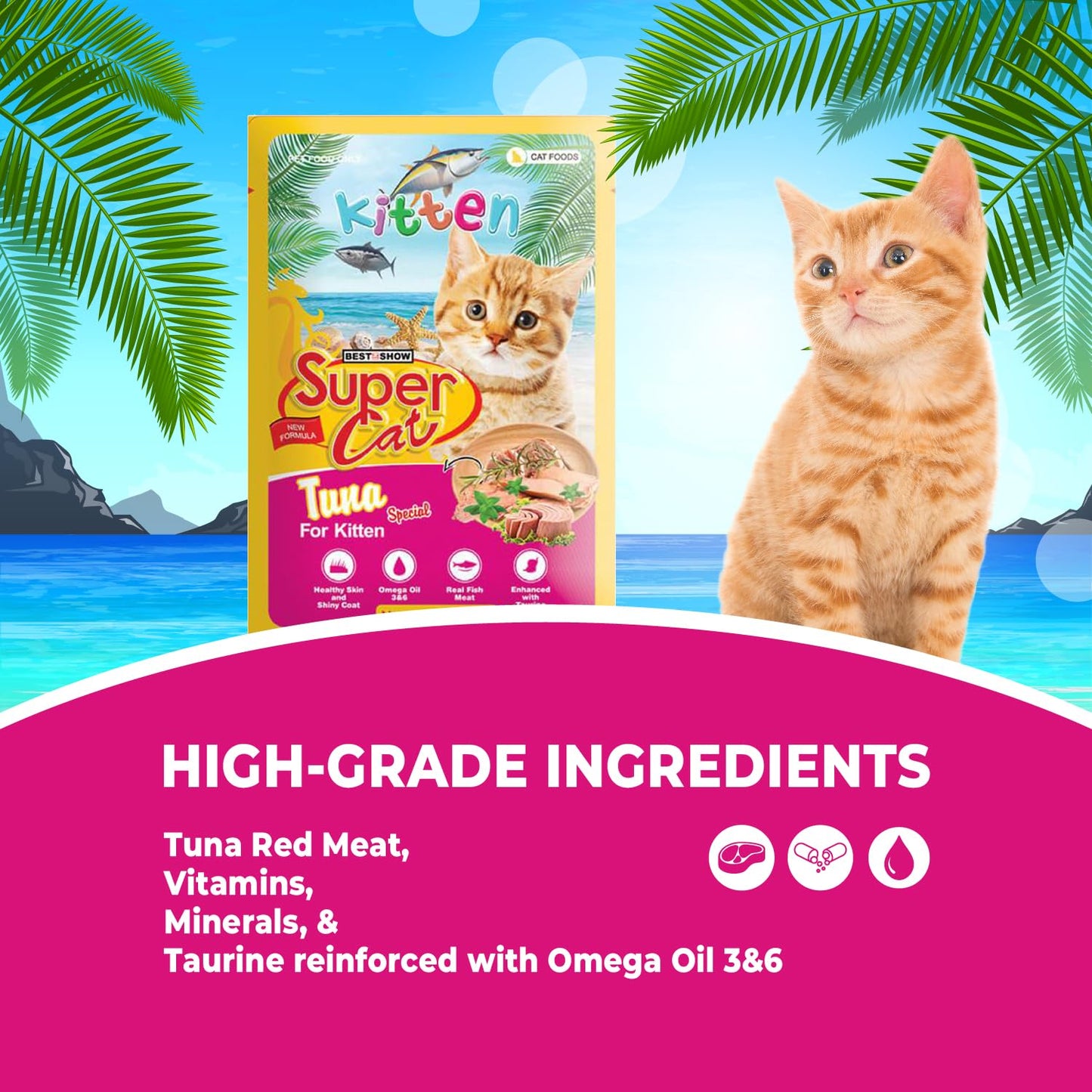 TUNAI SUPERCAT Tuna Special Wet Gravy Daily Diet Food for Kittens (Pack of 12X80g) with The Goodness of Protein & Fat Rich Tuna and Taurine, Supports Healthy Skin Coat and Boost Instant Energy
