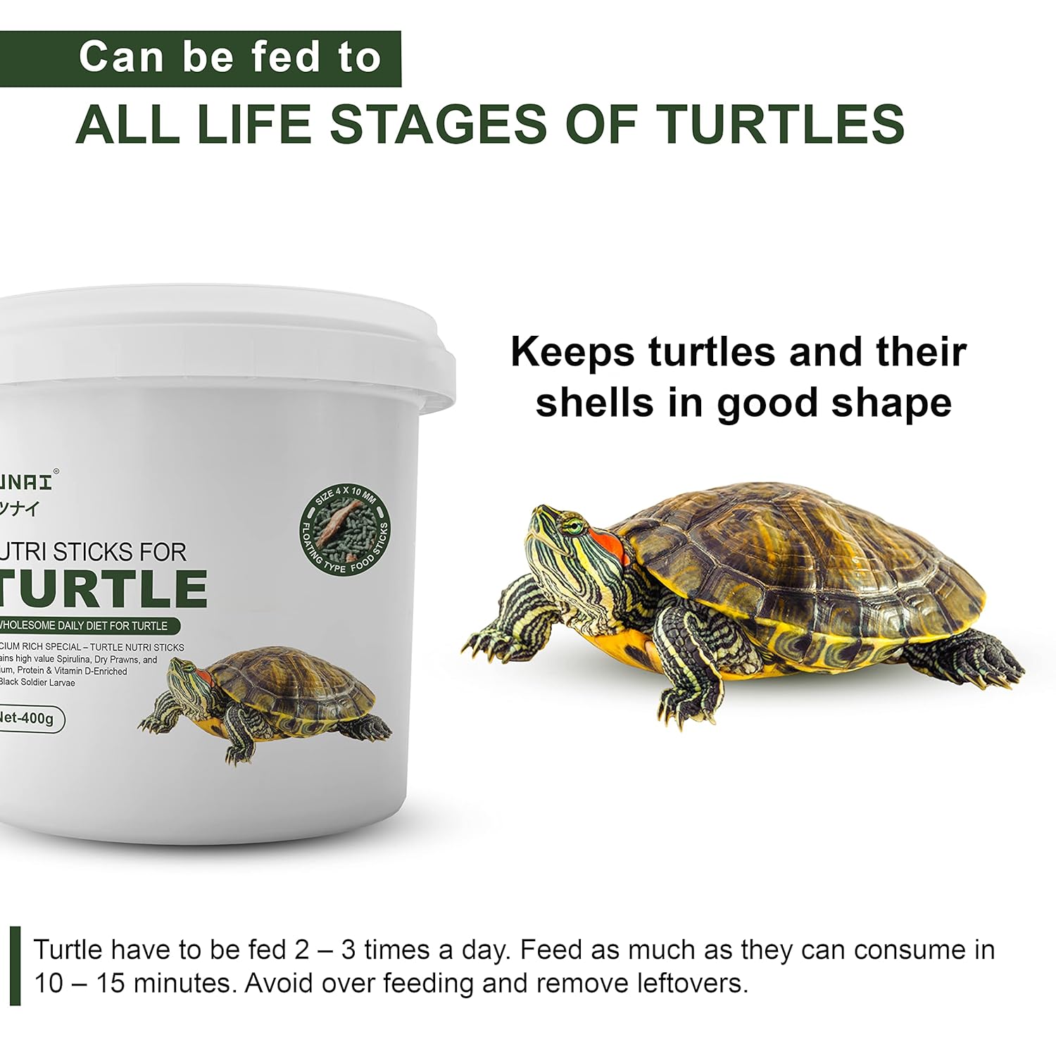 Tunai 3in1 Adult Turtle Food Nutri Sticks Food |400g| with Spirulina, Whole Shrimp and BSFL Worms