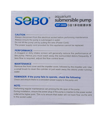 SOBO WP-3880 Aquarium Power Head F.Max 2500 l/h