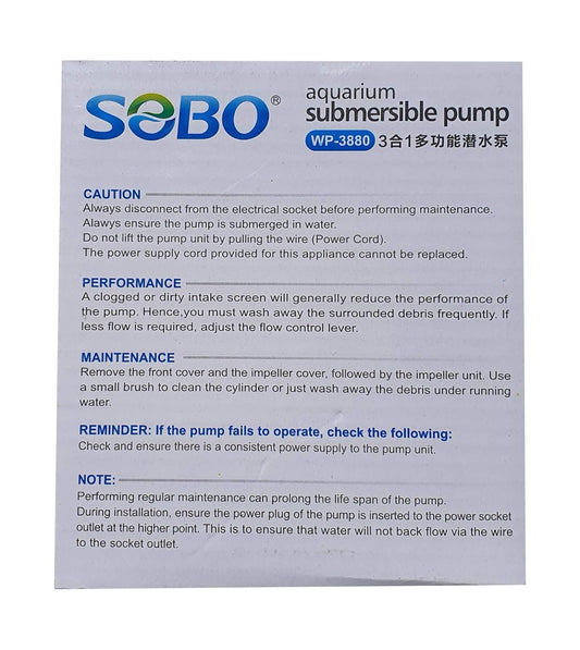 SOBO WP-3880 Aquarium Power Head F.Max 2500 l/h