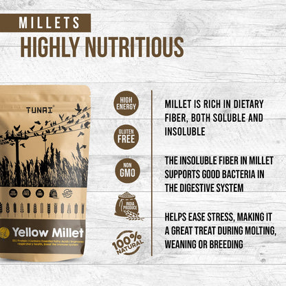 TUNAI Yellow Millets Bird Feed |450G|Essential Bird Food For Canaries, Finches, Budgies, Parakeets, Parrotlets, Conures, Eclectus, Senegals, Parrots, & Cockatiels, For All Life Stages