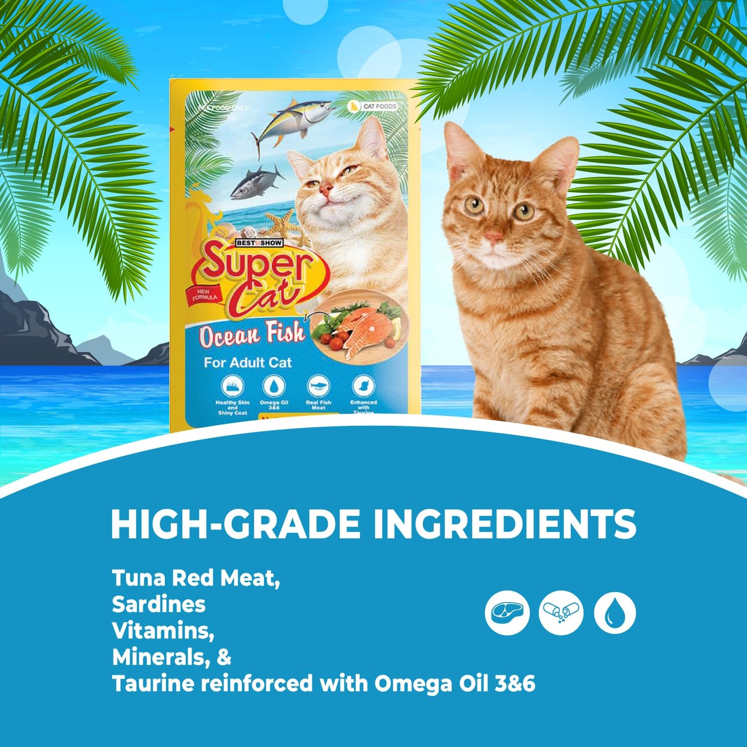 TUNAI SUPERCAT Ocean Fish Wet Gravy Daily Diet Food for Adult CAT (Pack of 12X80g) with The Goodness of Protein & Fat Rich Tuna and Taurine, Supports Healthy Skin Coat and Boost Instant Energy