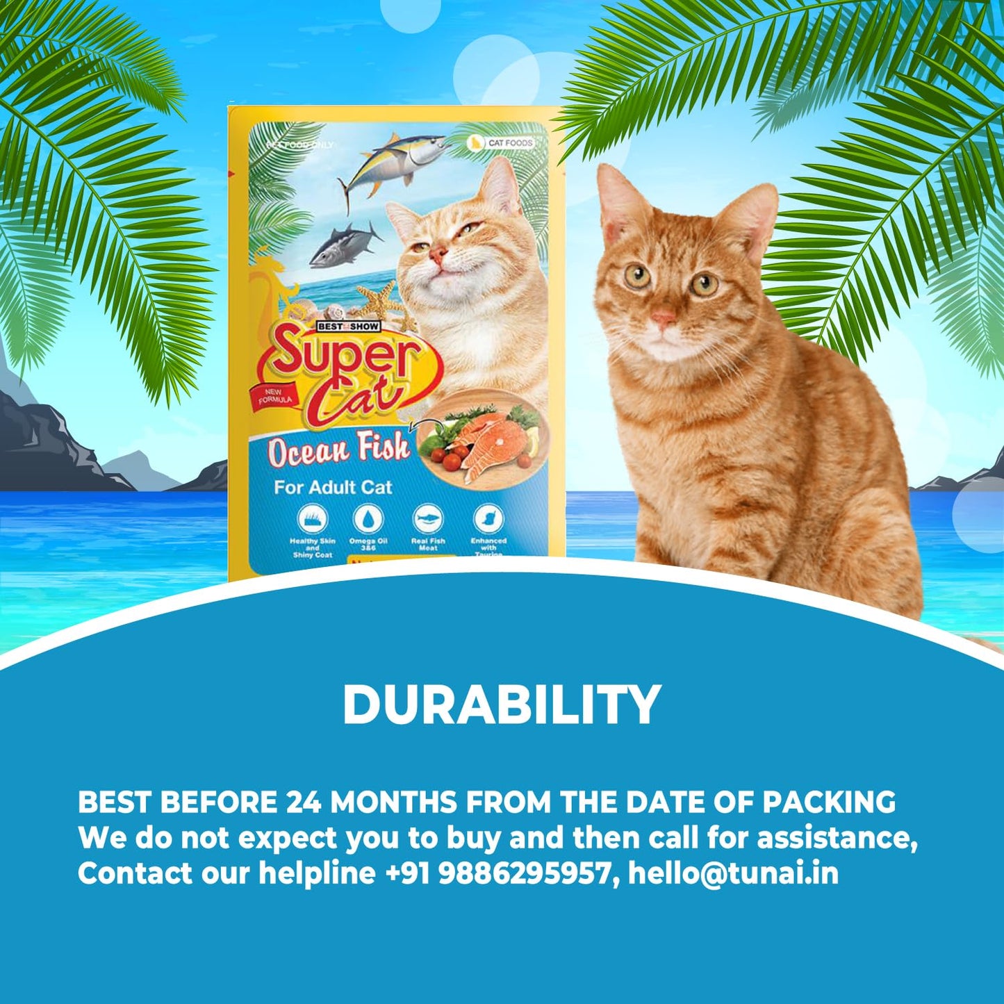 TUNAI SUPERCAT Ocean Fish Wet Gravy Daily Diet Food for Adult CAT (Pack of 12X80g) with The Goodness of Protein & Fat Rich Tuna and Taurine, Supports Healthy Skin Coat and Boost Instant Energy