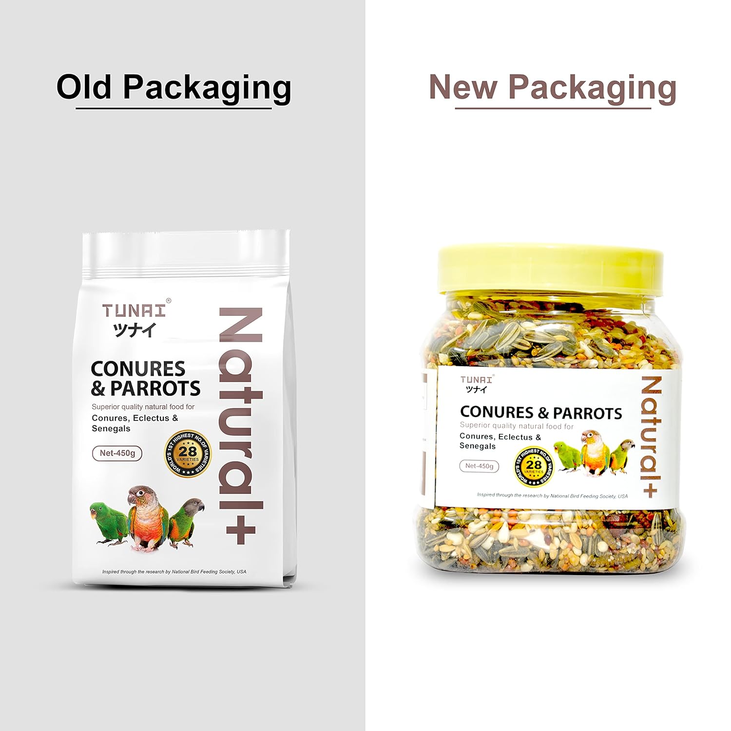 TUNAI Bird Food | Premium Bird Feed 450G With 28 Of Mixed Bird Seeds For Young, Adult Conures, & Parrots, 1 Count