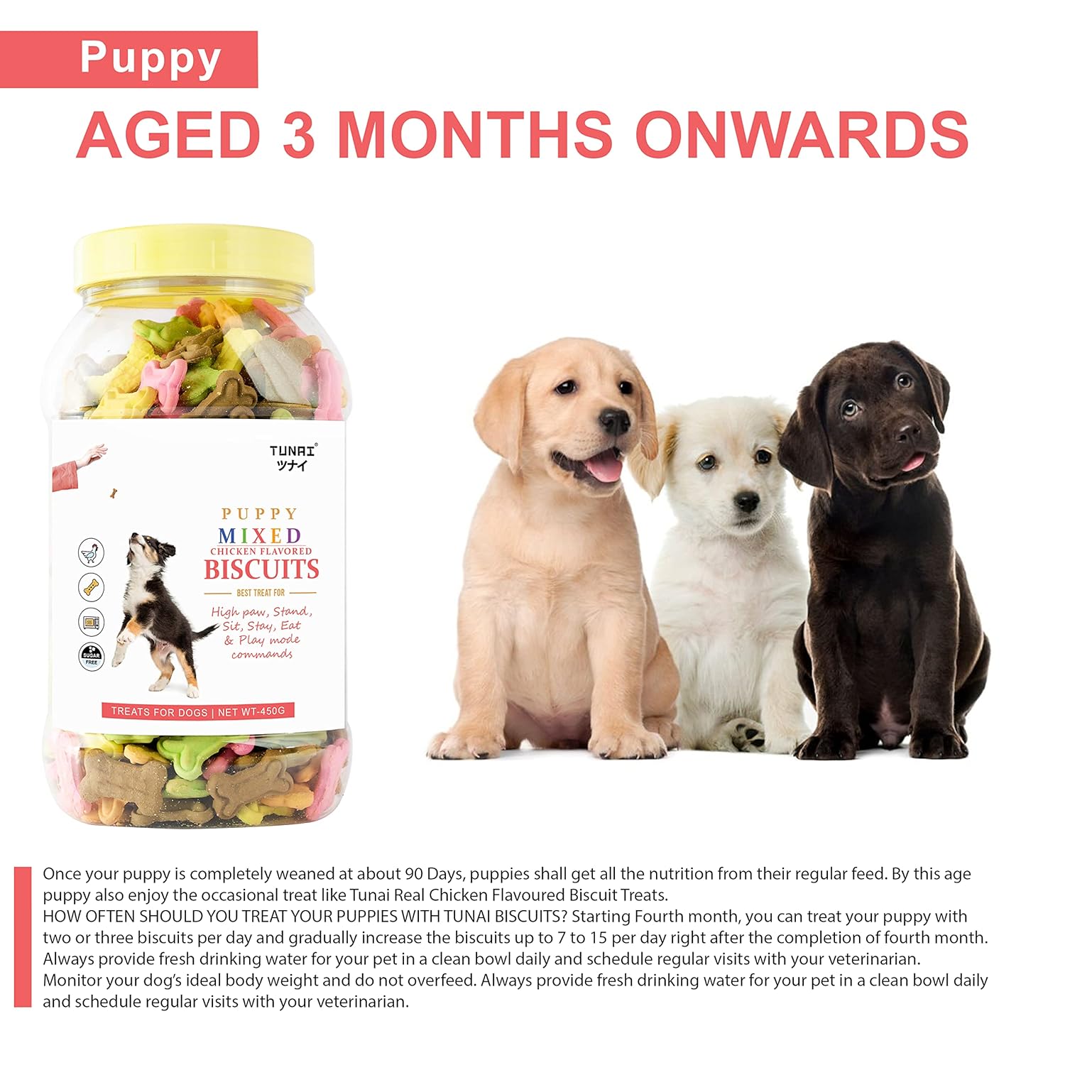 Tunai Mixed Crunchy Soft Real Chicken Puppy Dog Biscuits |450g| Dog Treat for Training | Dog Food for Effective for Healthy Lustrous Skin Coat and Maintain Dental Health