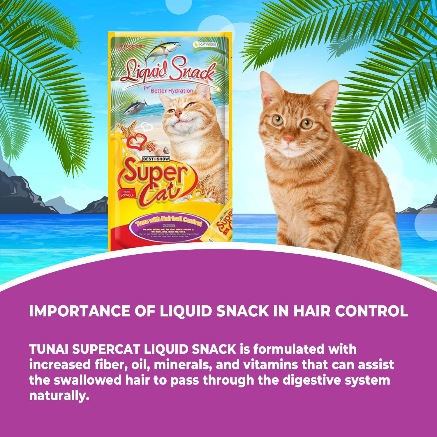 TUNAI SUPERCAT Summer Special Creamy Cat Treat | Liquid Snack for Cats | Wet Cat Treat & Puree Cat Food | Tuna with Hairball Control | Pack of 3 (Each Pack Contains 4 Sachets, 4x20g)