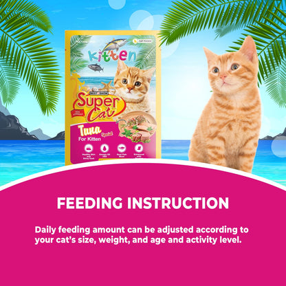 TUNAI SUPERCAT Tuna Special Wet Gravy Daily Diet Food for Kittens (Pack of 12X80g) with The Goodness of Protein & Fat Rich Tuna and Taurine, Supports Healthy Skin Coat and Boost Instant Energy