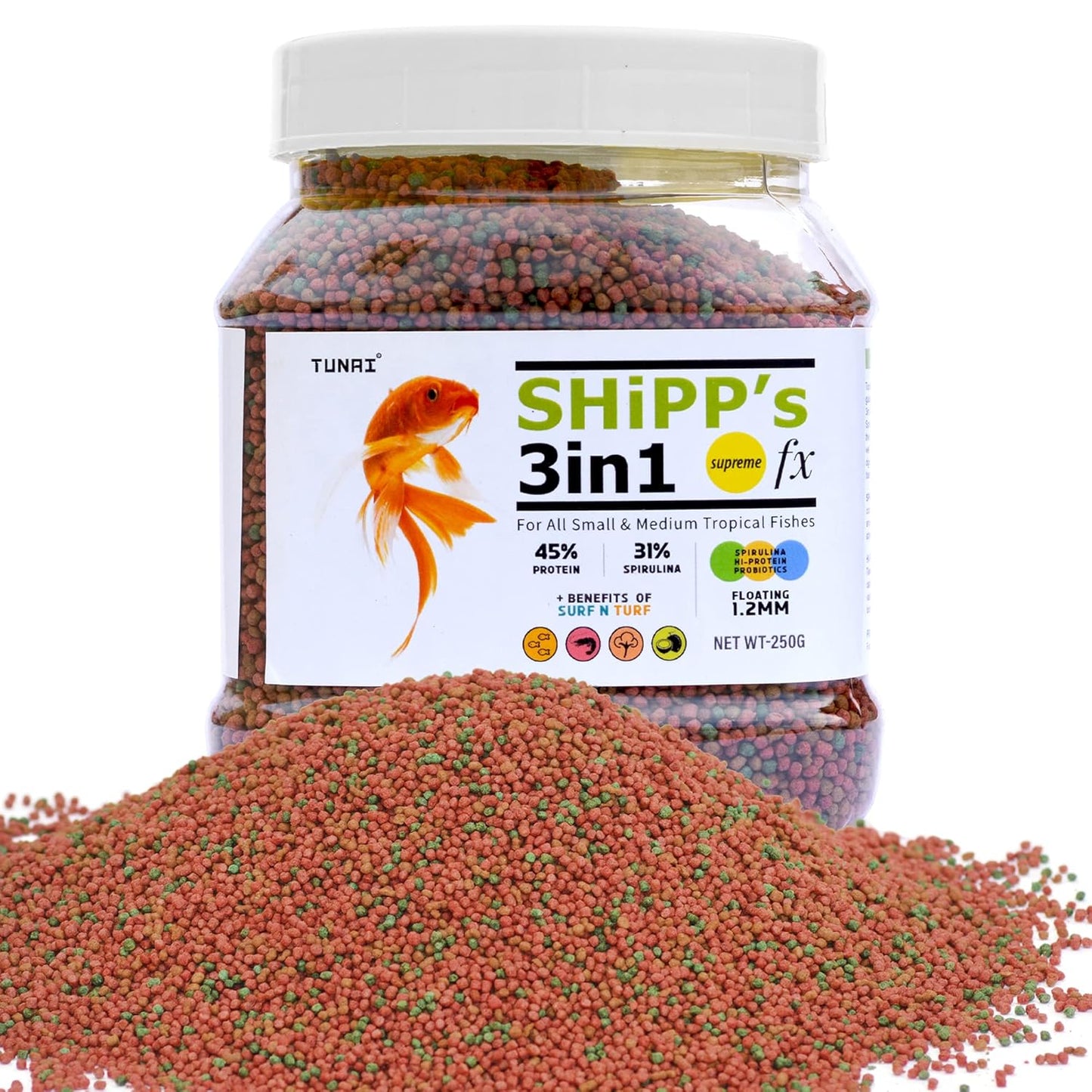 Tunai 3in1 1.2 MM Pellets Shipp Formula Fish Food|250g|Aquarium Fish Food for All Adult Small to Medium Tropical Fishes