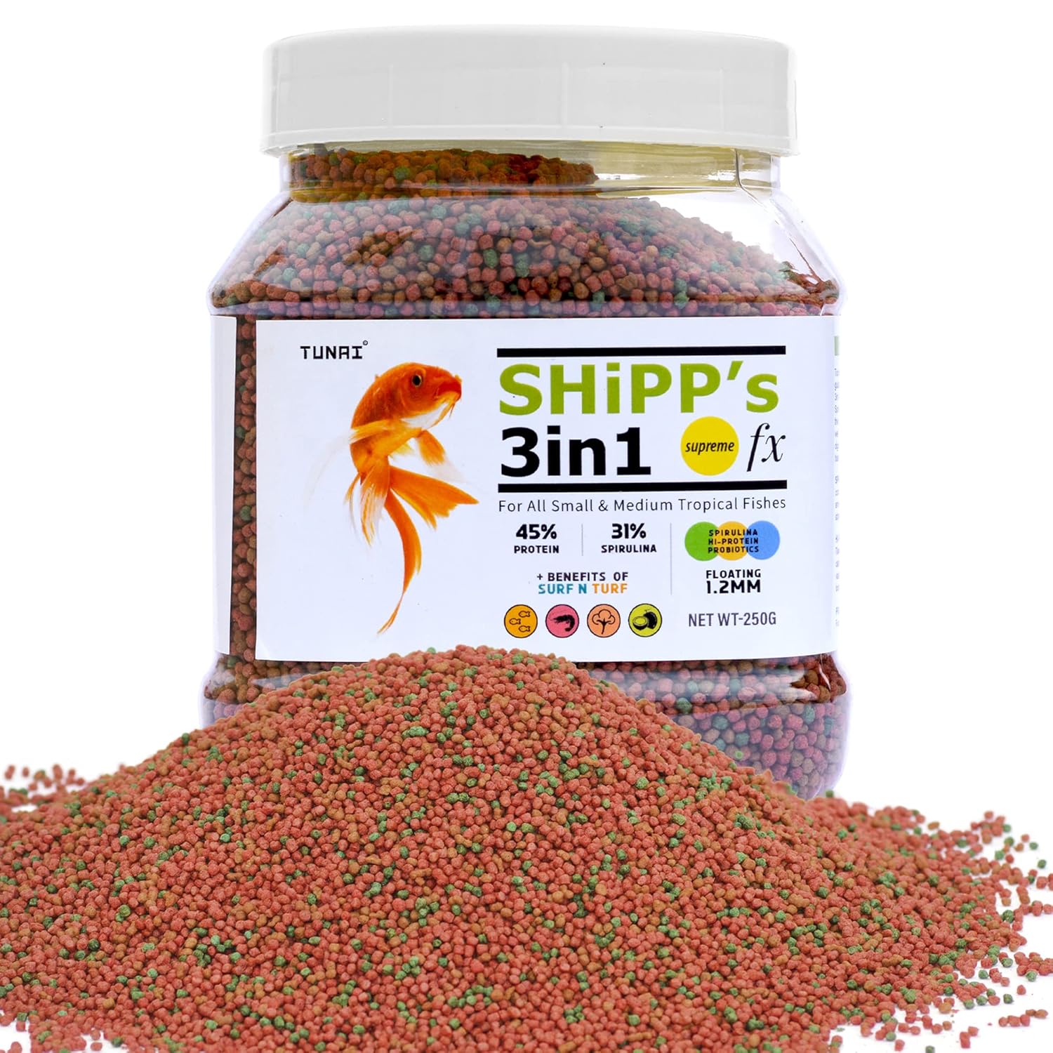 Tunai 3in1 1.2 MM Pellets Shipp Formula Fish Food|250g|Aquarium Fish Food for All Adult Small to Medium Tropical Fishes