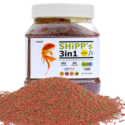 Tunai 3in1 1.2 MM Pellets Shipp Formula Fish Food|250g|Aquarium Fish Food for All Adult Small to Medium Tropical Fishes