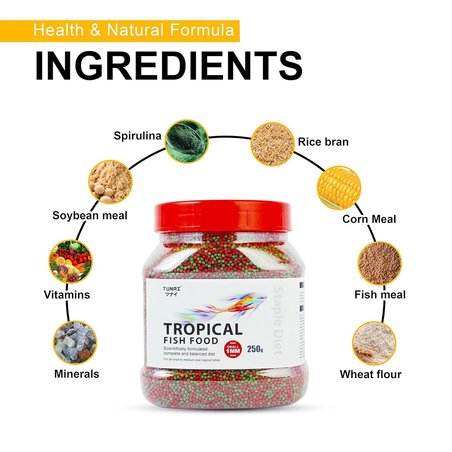 Tunai Tropical Fish Food for Aquarium with 26% Protein |1.2 mm Pellets, 250g|Perfect for Adult Small & Medium Fish