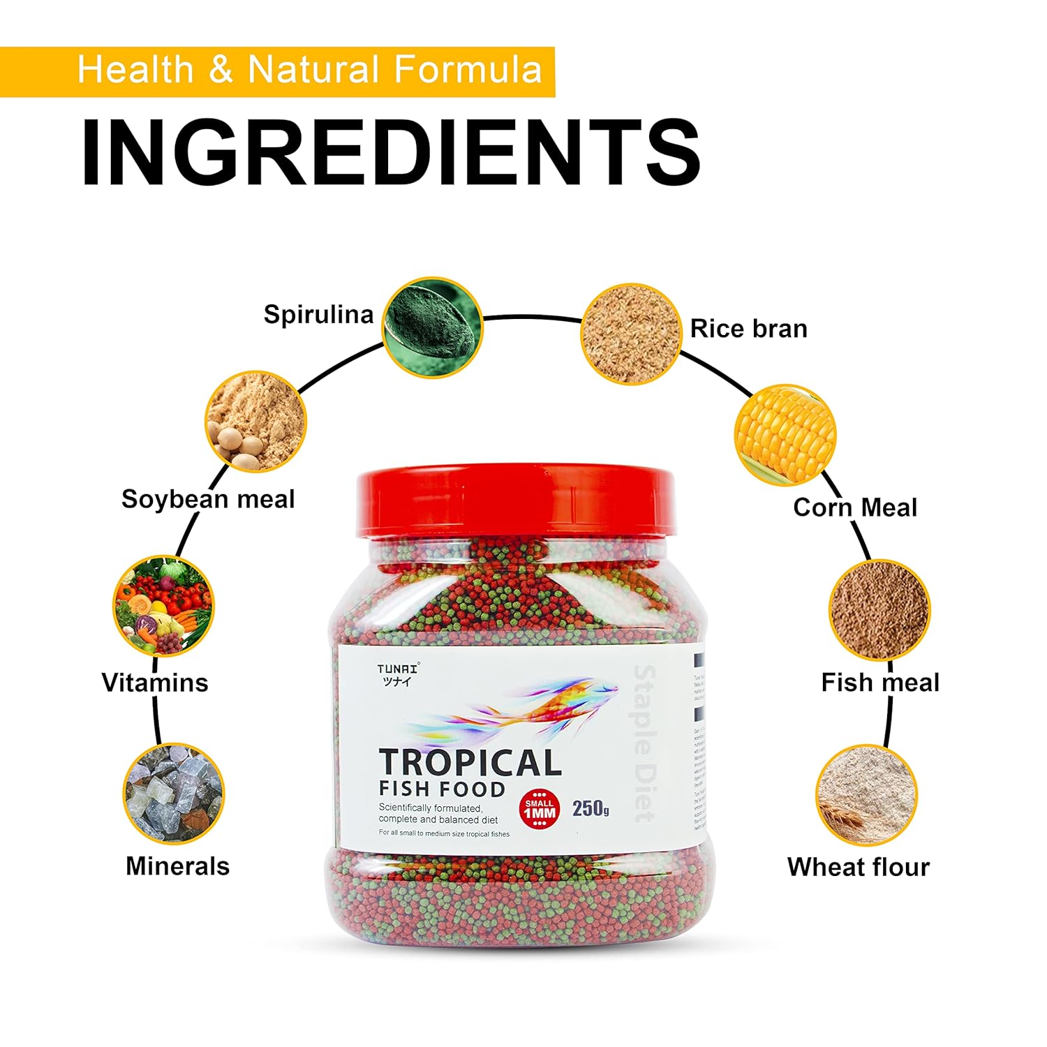 Tunai Tropical Fish Food for Aquarium with 26% Protein |1.2 mm Pellets, 250g|Perfect for Adult Small & Medium Fish