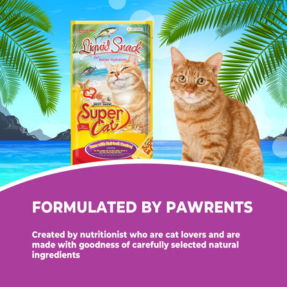 TUNAI SUPERCAT Summer Special Creamy Cat Treat | Liquid Snack for Cats | Wet Cat Treat & Puree Cat Food | Tuna with Hairball Control | Pack of 3 (Each Pack Contains 4 Sachets, 4x20g)