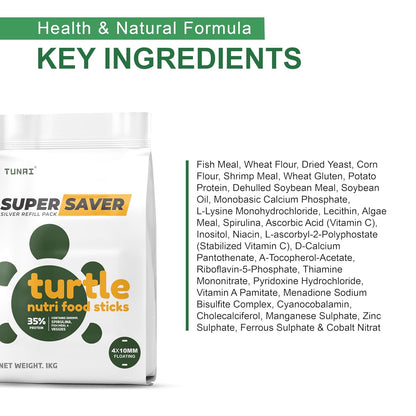 Tunai Super Saver Adult Turtle Food Spirulina Added for Good Shell Health & Daily Diet |1Kg| for Red-Eared, Musk, Mud, Cooter Turtle and Land Tortoise