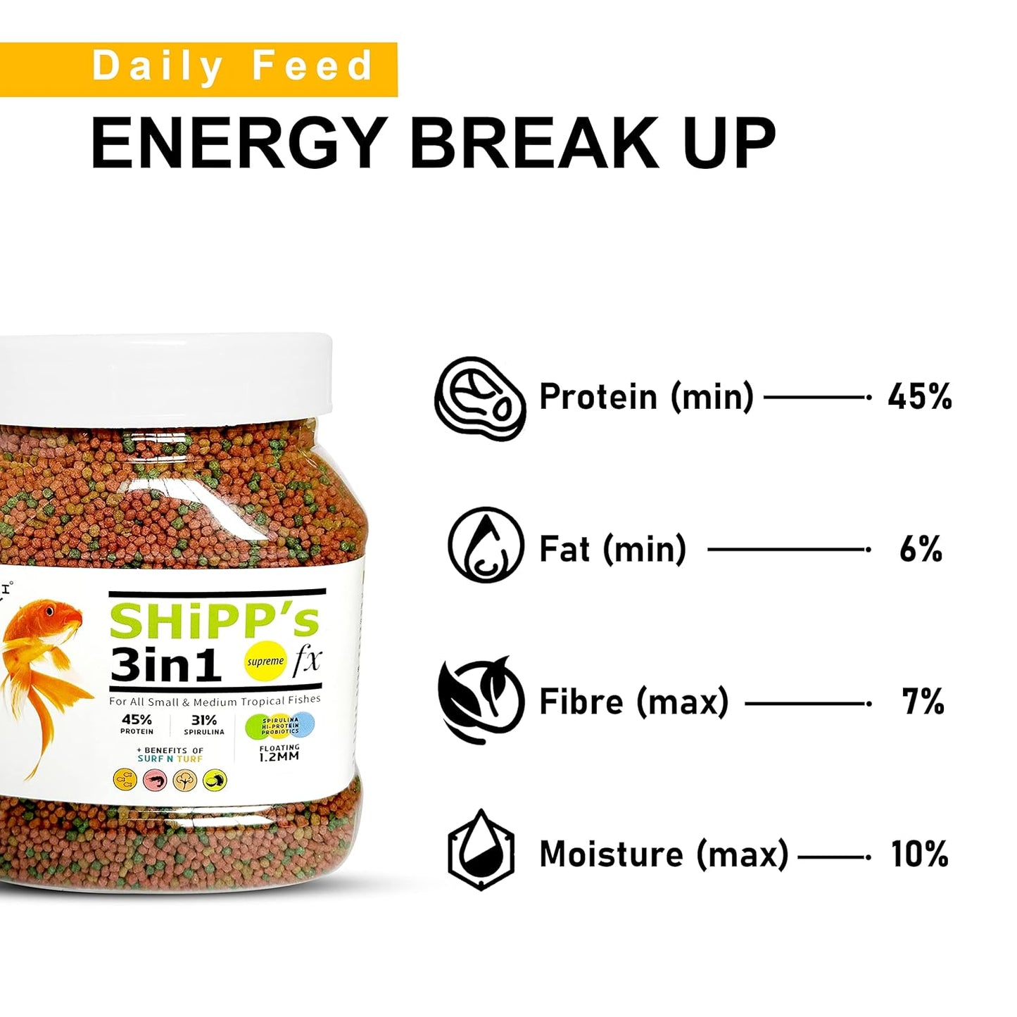 Tunai 3in1 Shipp (Spirulina, Hi-Protein and Probiotics) Fish Food for All Small to Medium Tropical Fishes| Fish Feed for Growth, Color and Strength (100g - Shipp Formula)