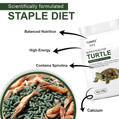 TUNAI 3In1 Adult Turtle Food & Tortoise Food Spirulina Added for Better Shell Health|100G| Contains Nutritious Pellets, Whole Shrimp and Bsfl Insect Larvae, 1 Count