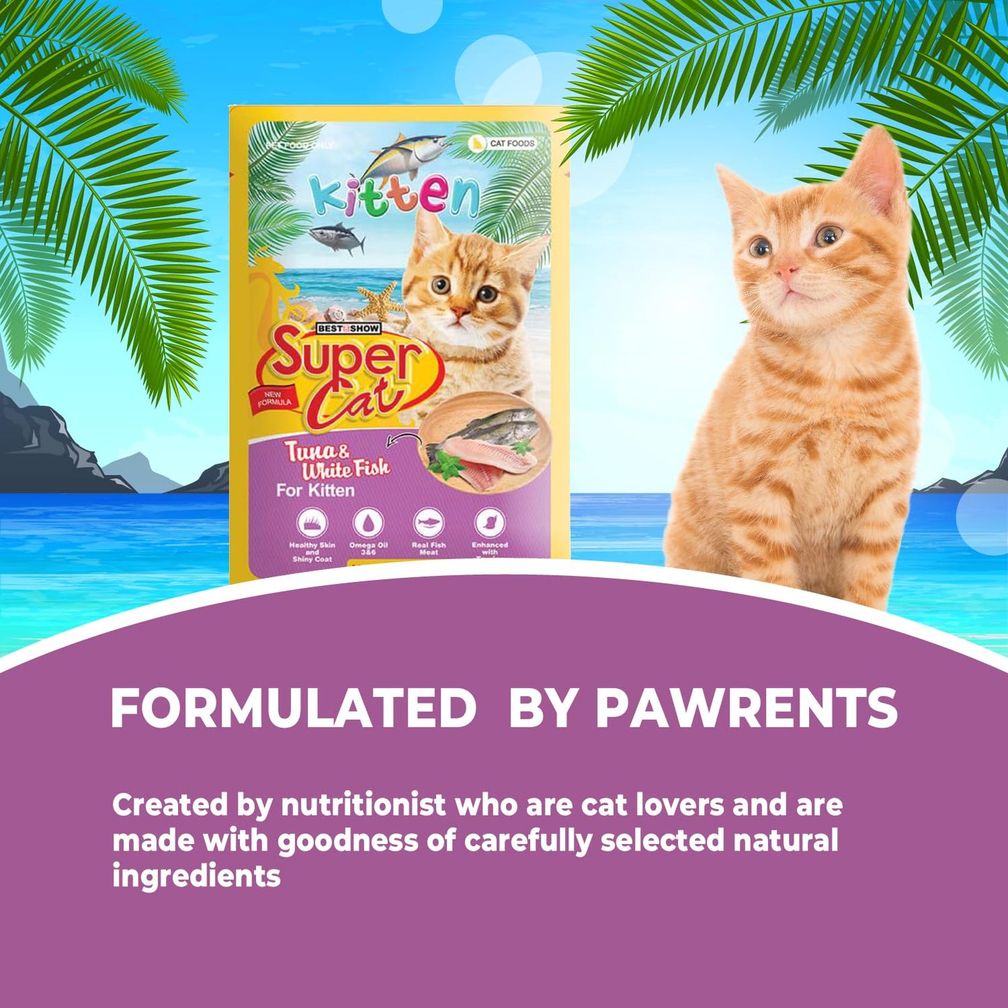 TUNAI SUPERCAT White Fish & Tuna Special Wet Gravy Daily Diet Food For Kittens (PACK OF 12X80g) With the goodness of Protein Fat Rich Sardines, White Fish, Tuna And Taurine, Supports Healthy Skin Coat