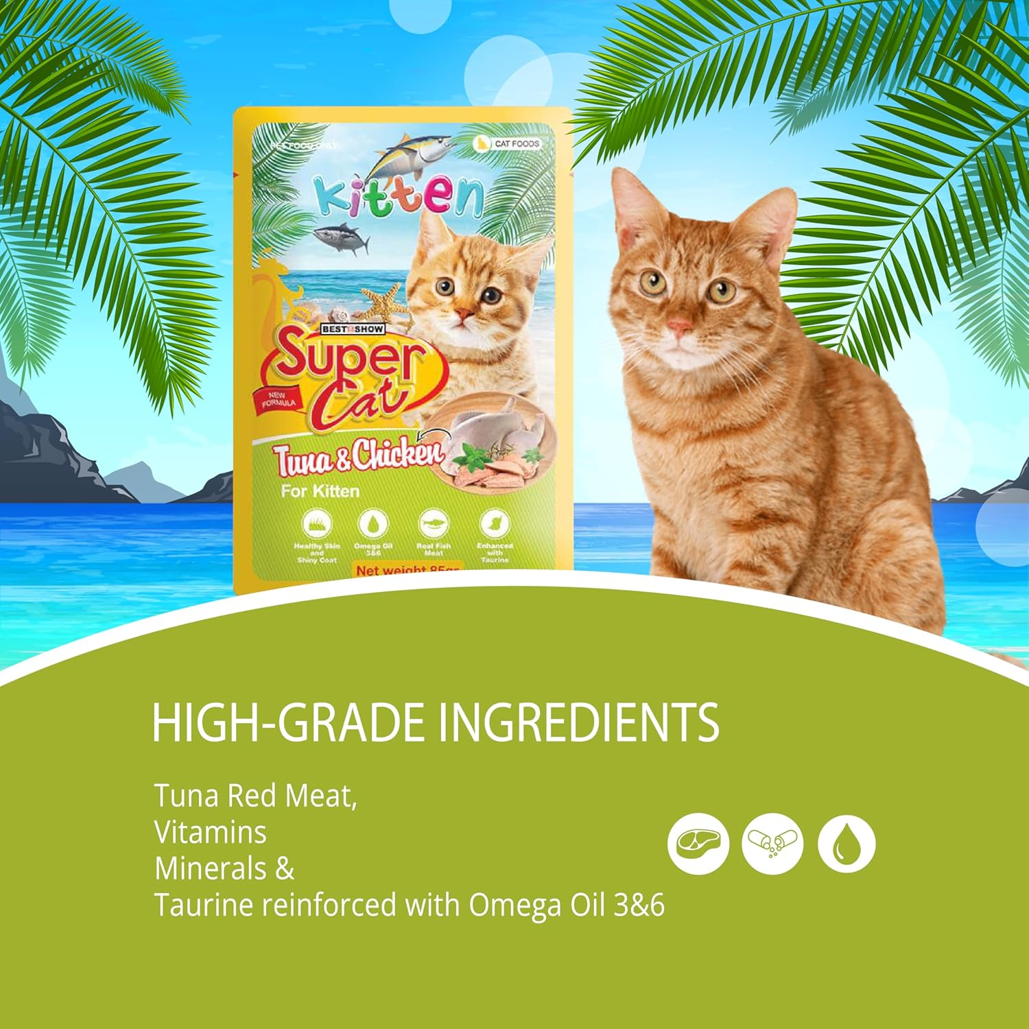 TUNAI SUPERCAT Tuna & Chicken Special Wet Gravy Daily Diet Food for Kittens (12X80g) with The Goodness of Protein, Tuna, Chicken &Taurine, Supports Healthy Skin Coat and Boost Instant Energy