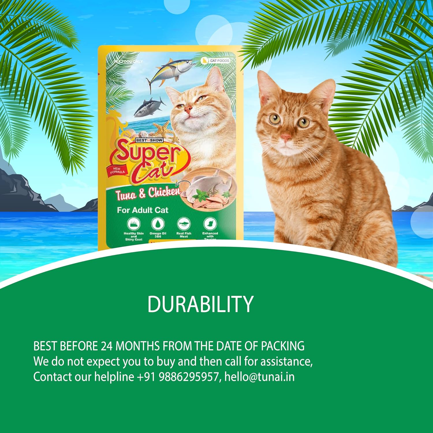 TUNAI SUPERCAT Tuna & Chicken Wet Gravy Daily Diet Food for Adult CAT (Pack of 12X80g) with The Goodness of Protein & Fat Rich Tuna, Chicken & Taurine, Supports Healthy Skin Coat