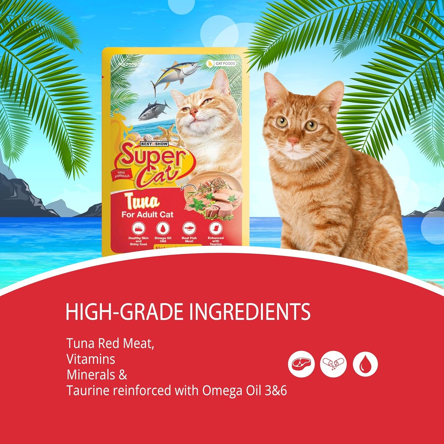 TUNAI SUPERCAT Tuna Special Wet Gravy Daily Diet Food for Adult CAT (Pack of 12X80g) with The Goodness of Protein & Fat Rich Tuna and Taurine, Supports Healthy Skin Coat and Boost Instant Energy