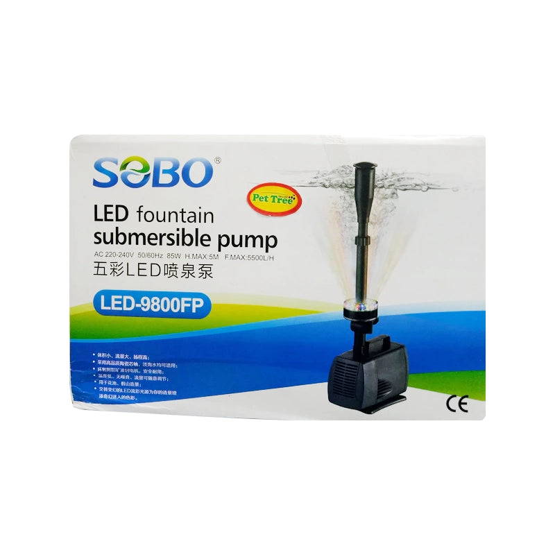 Fountain Pump with Kit - LED-9800FP - 85W - F.Max 5500 - Sobo - Submersible Internal Power Head with Fountain Set