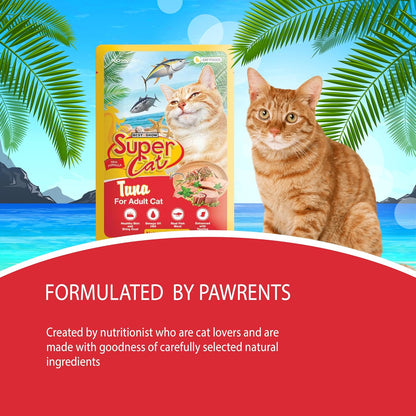 TUNAI SUPERCAT Tuna Special Wet Gravy Daily Diet Food for Adult CAT (Pack of 12X80g) with The Goodness of Protein & Fat Rich Tuna and Taurine, Supports Healthy Skin Coat and Boost Instant Energy