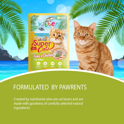 TUNAI SUPERCAT Tuna & Chicken Special Wet Gravy Daily Diet Food for Kittens (12X80g) with The Goodness of Protein, Tuna, Chicken &Taurine, Supports Healthy Skin Coat and Boost Instant Energy