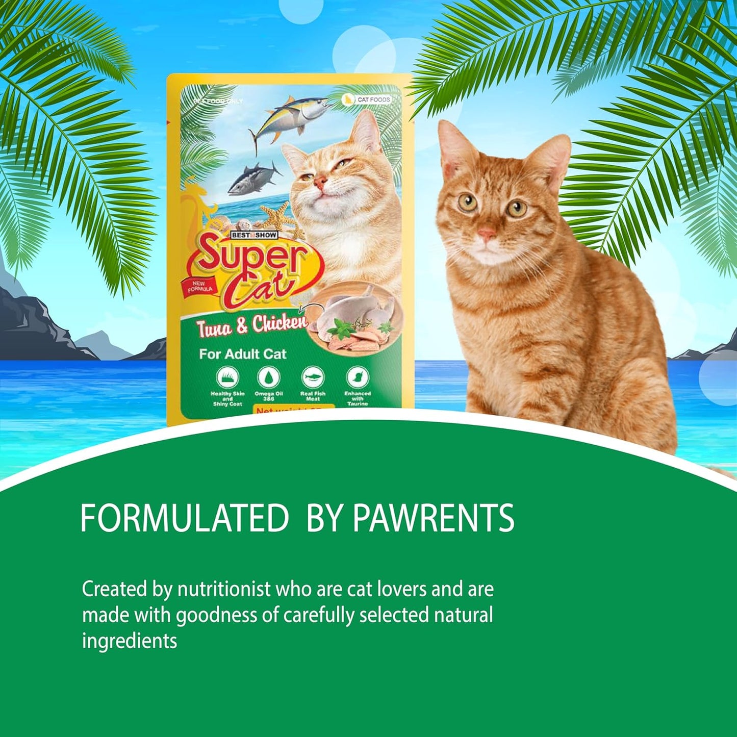 TUNAI SUPERCAT Tuna & Chicken Wet Gravy Daily Diet Food for Adult CAT (Pack of 12X80g) with The Goodness of Protein & Fat Rich Tuna, Chicken & Taurine, Supports Healthy Skin Coat