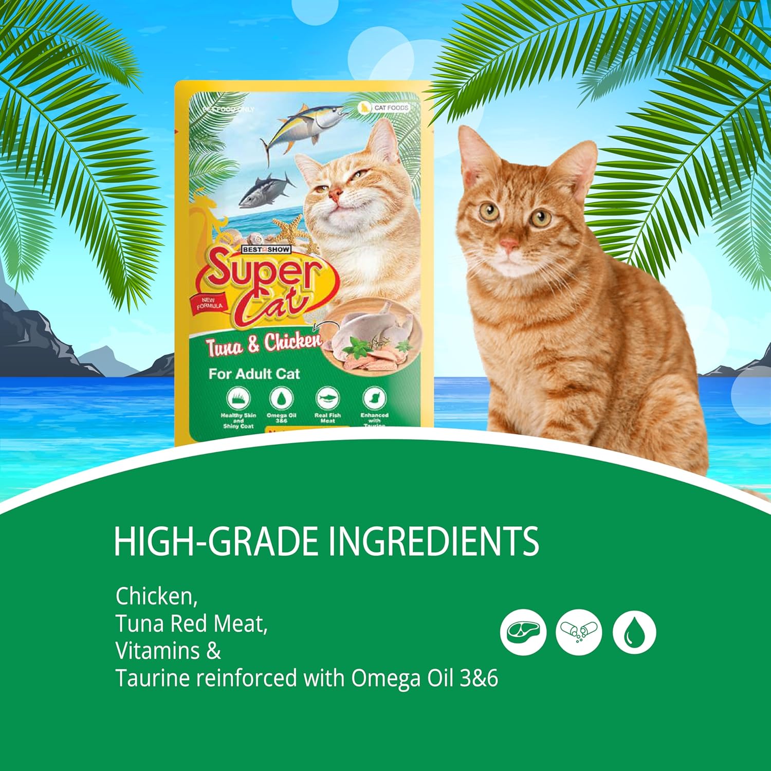 TUNAI SUPERCAT Tuna & Chicken Wet Gravy Daily Diet Food for Adult CAT (Pack of 12X80g) with The Goodness of Protein & Fat Rich Tuna, Chicken & Taurine, Supports Healthy Skin Coat