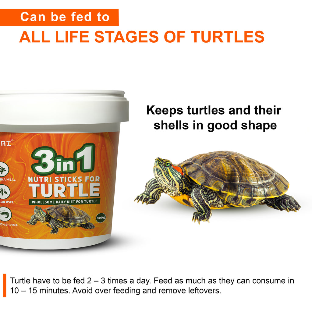 Tunai 3in1 Adult Turtle Food Nutri Sticks Food |400g| with Spirulina, Whole Shrimp and BSFL Worms