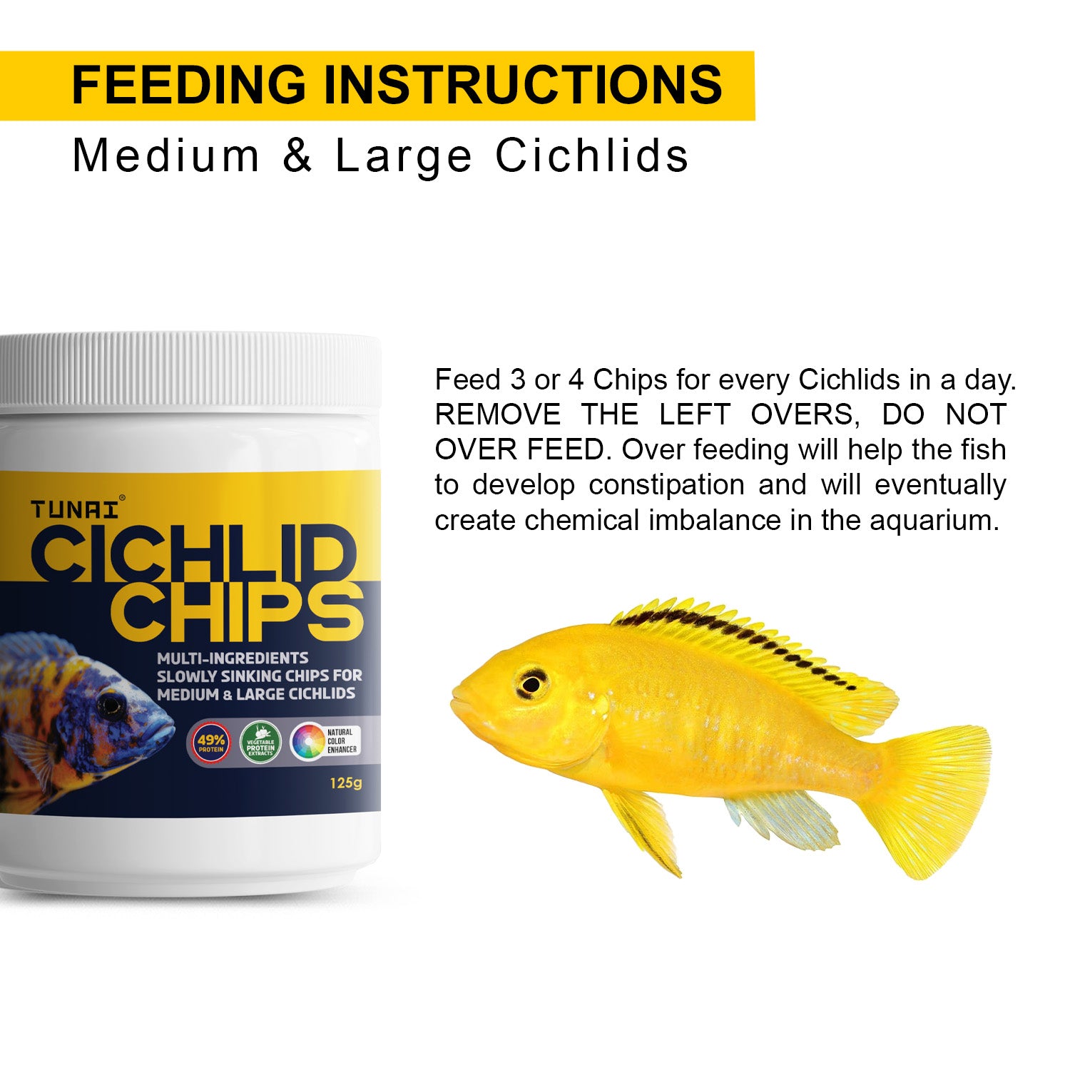 Tunai Multi-Ingredient Sinking Chips food for Cichlids - 49% Protein (Specially Formulated Fish Food for All Carnivores Fish Types)
