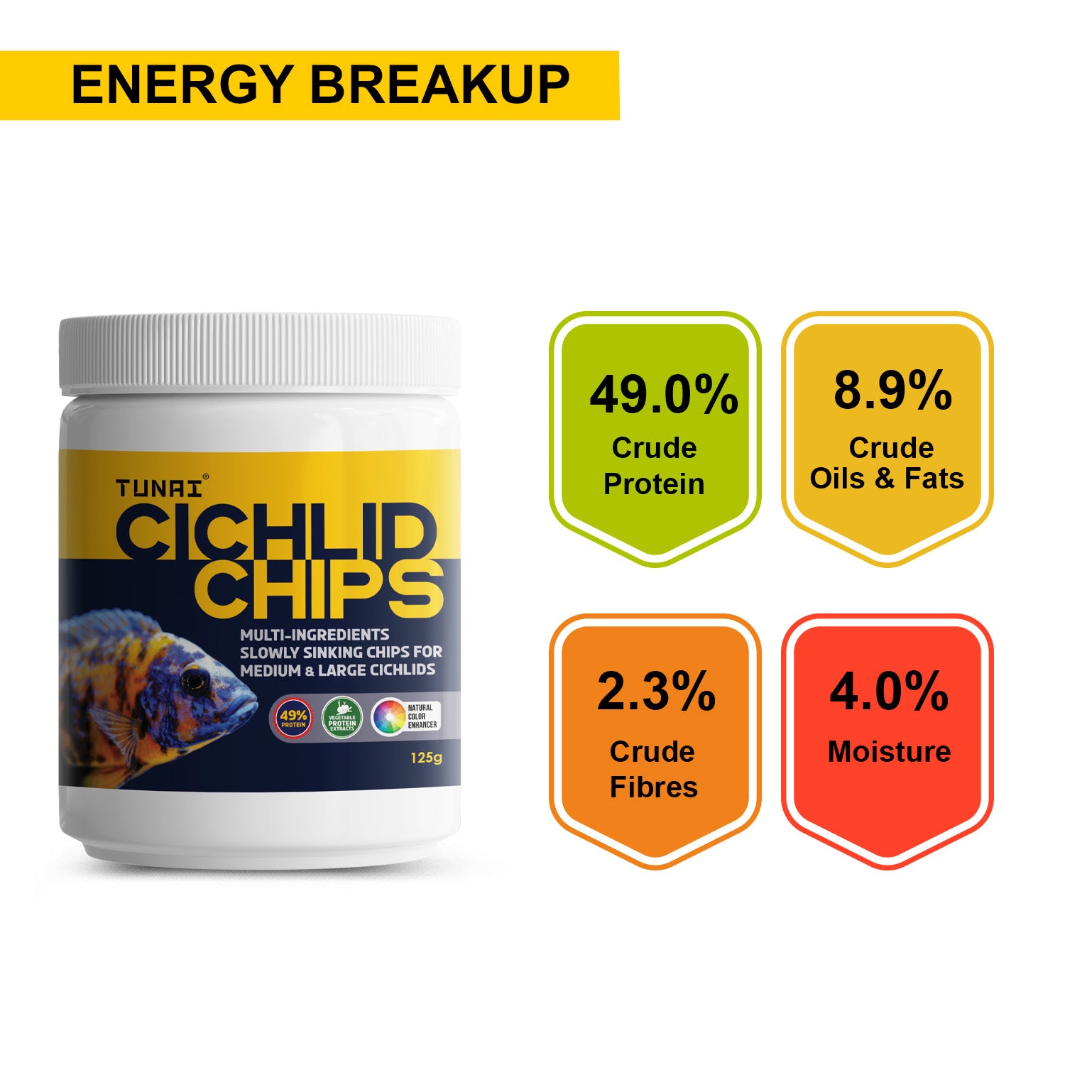 Tunai Multi-Ingredient Sinking Chips food for Cichlids - 49% Protein (Specially Formulated Fish Food for All Carnivores Fish Types)