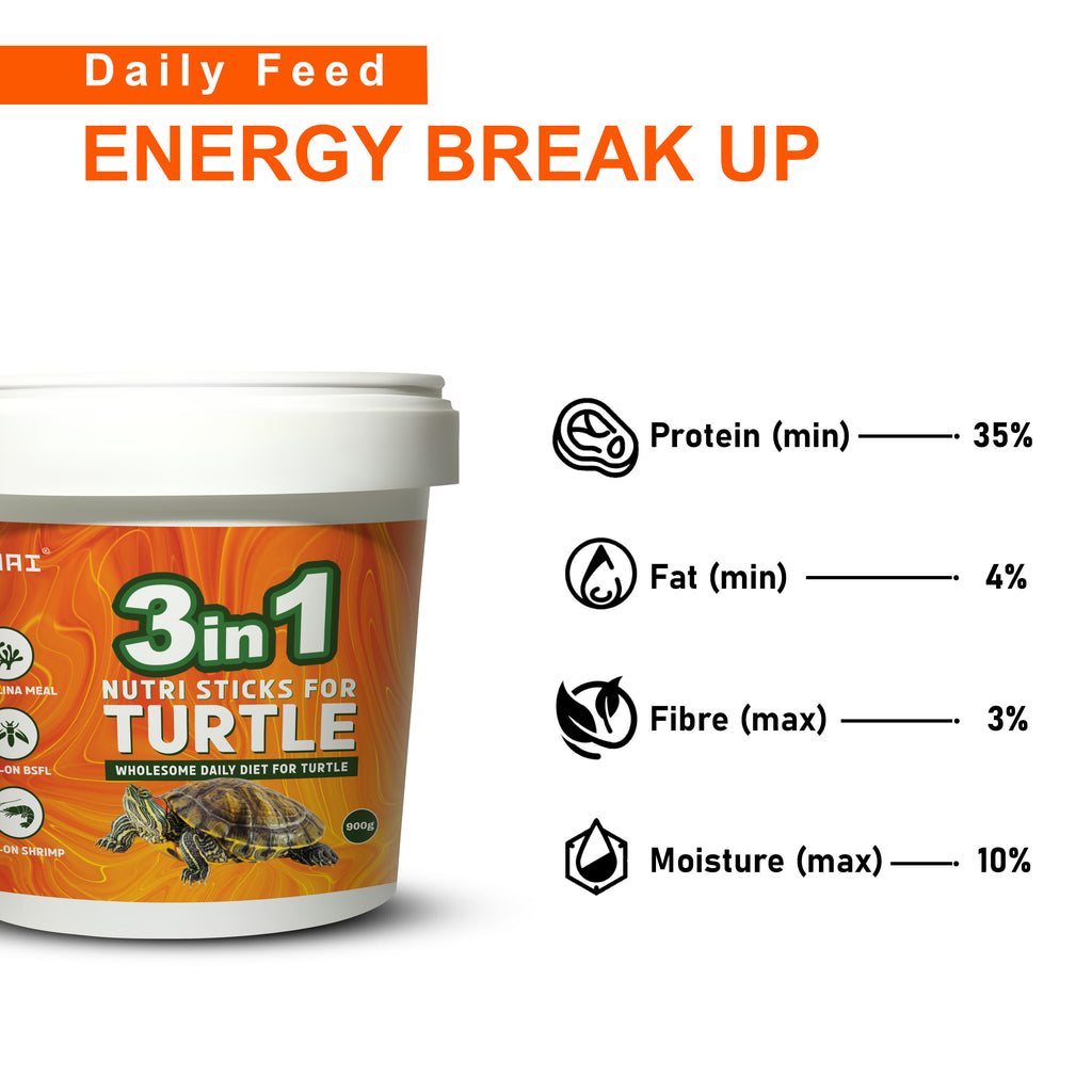 TUNAI 3In1 Adult Turtle Food & Tortoise Food Spirulina Added for Better Shell Health|100G| Contains Nutritious Pellets, Whole Shrimp and Bsfl Insect Larvae, 1 Count