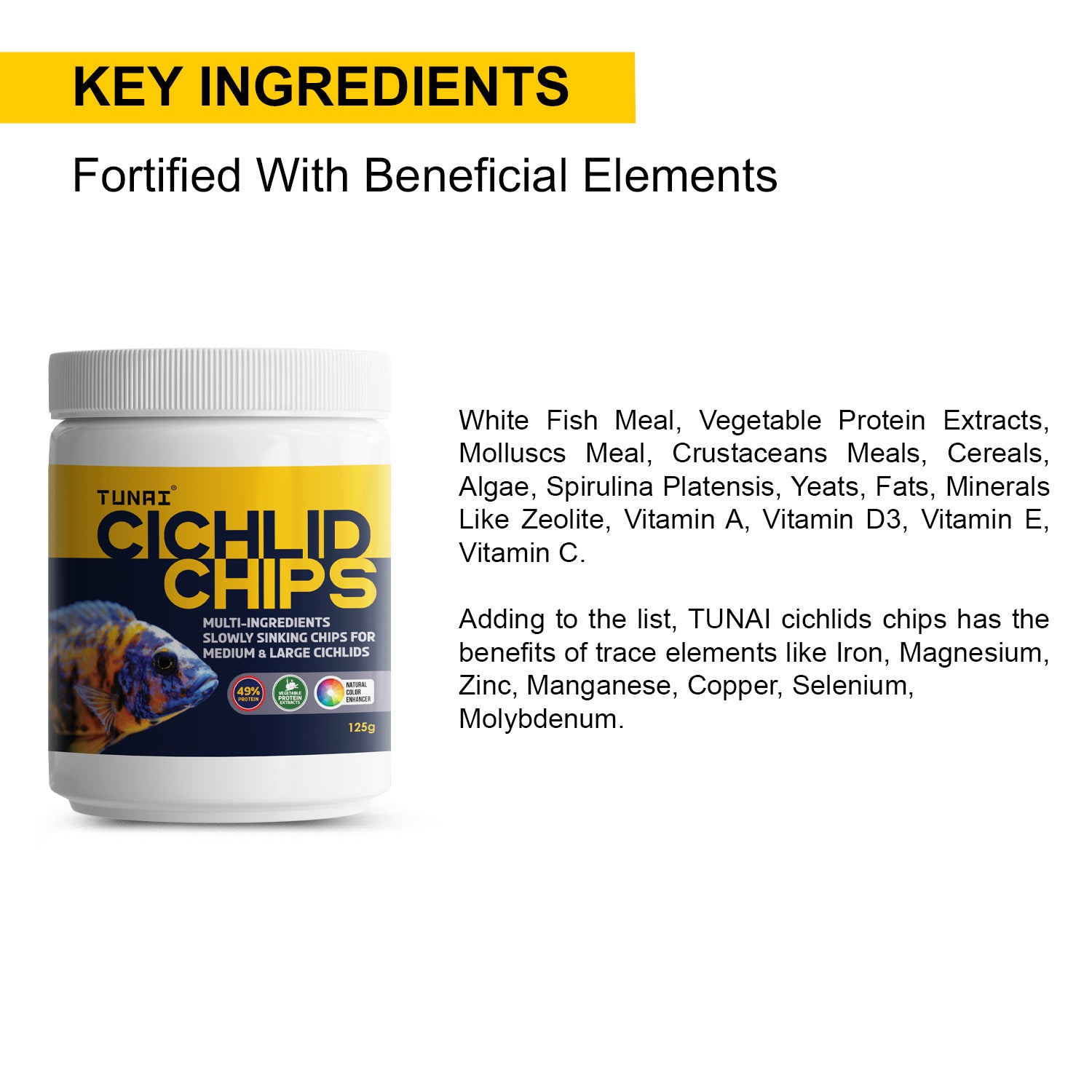 Tunai Multi-Ingredient Sinking Chips food for Cichlids - 49% Protein (Specially Formulated Fish Food for All Carnivores Fish Types)
