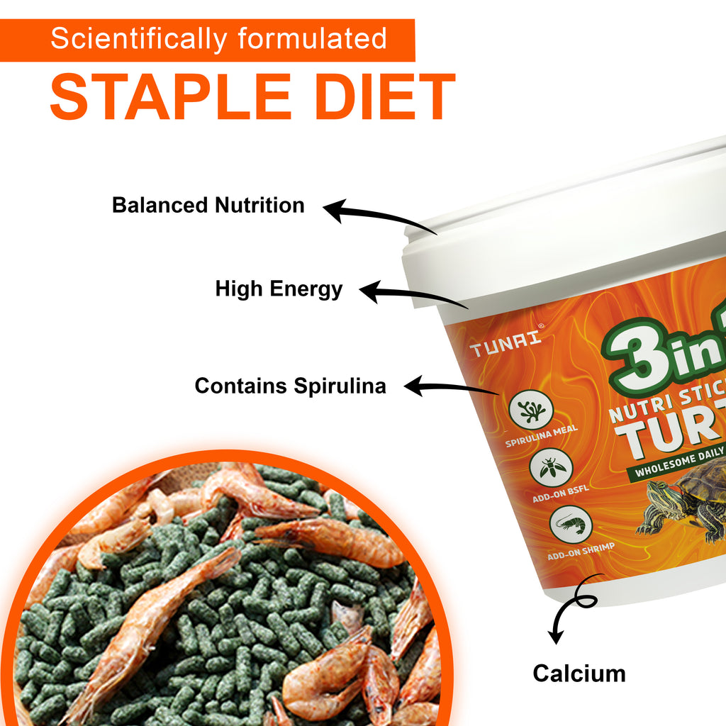Tunai 3in1 Adult Turtle Food Nutri Sticks Food |400g| with Spirulina, Whole Shrimp and BSFL Worms