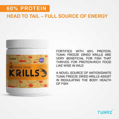 Tunai Freeze Dried Krills Fish Food - Natural High Protein Treat (Best Fish Food for Arowana, Oscar, Flowerhorn, Cichlids & Turtles)