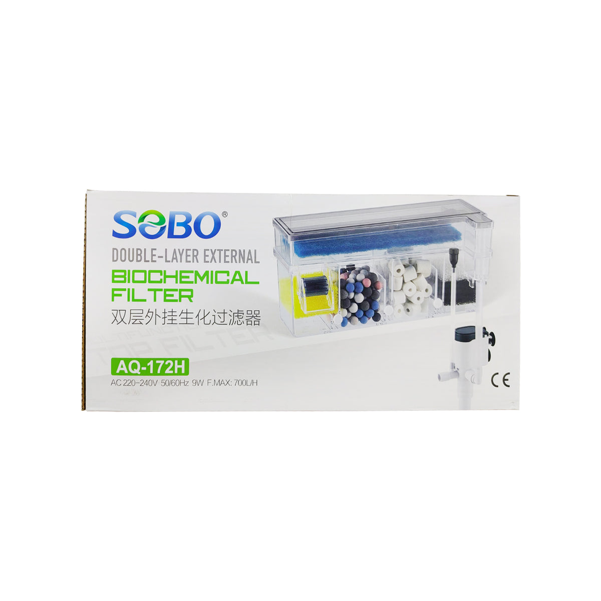 SOBO AQ-172H Double Layered External filter Biochemical Top Filter AC 220-240V 50/60Hz 9W F.MAX:700L/H