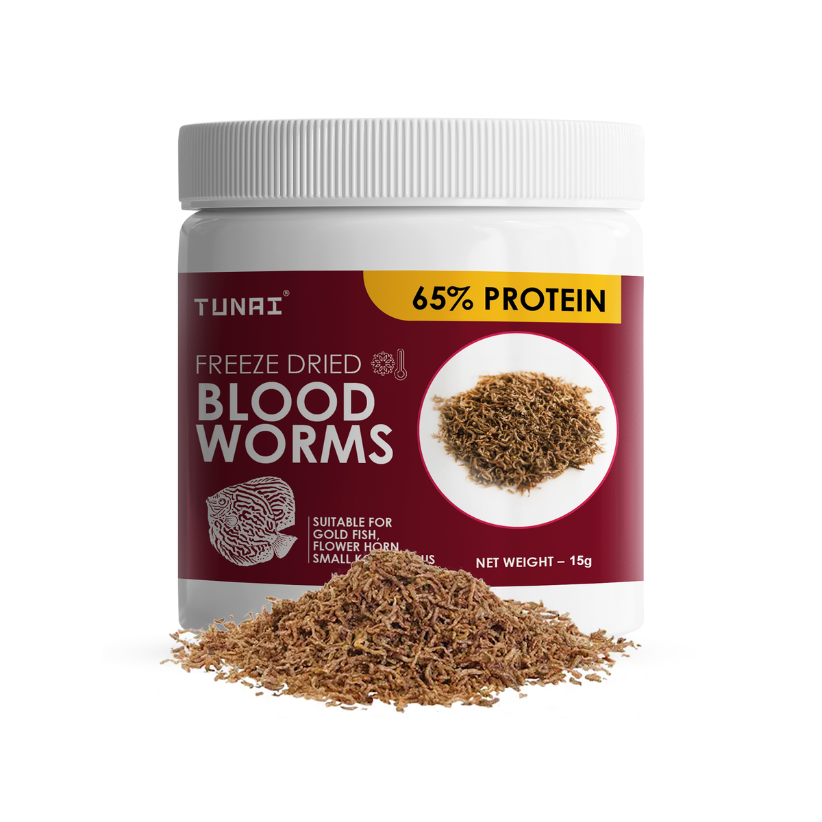 Tunai Superior Freeze Dried Blood Worms Fish Food - 65% Protein  (Natural Fish Food for Tropical Fishes)