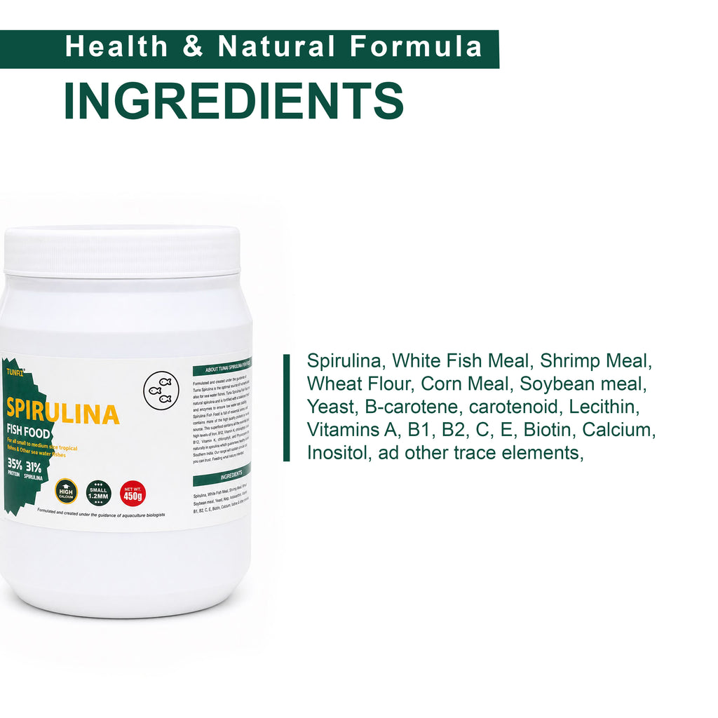Tunai Spirulina Aquarium Fish Food - 35% Protein – 1.2mm Pellets (For all Small & Medium Size Tropical Fishes)
