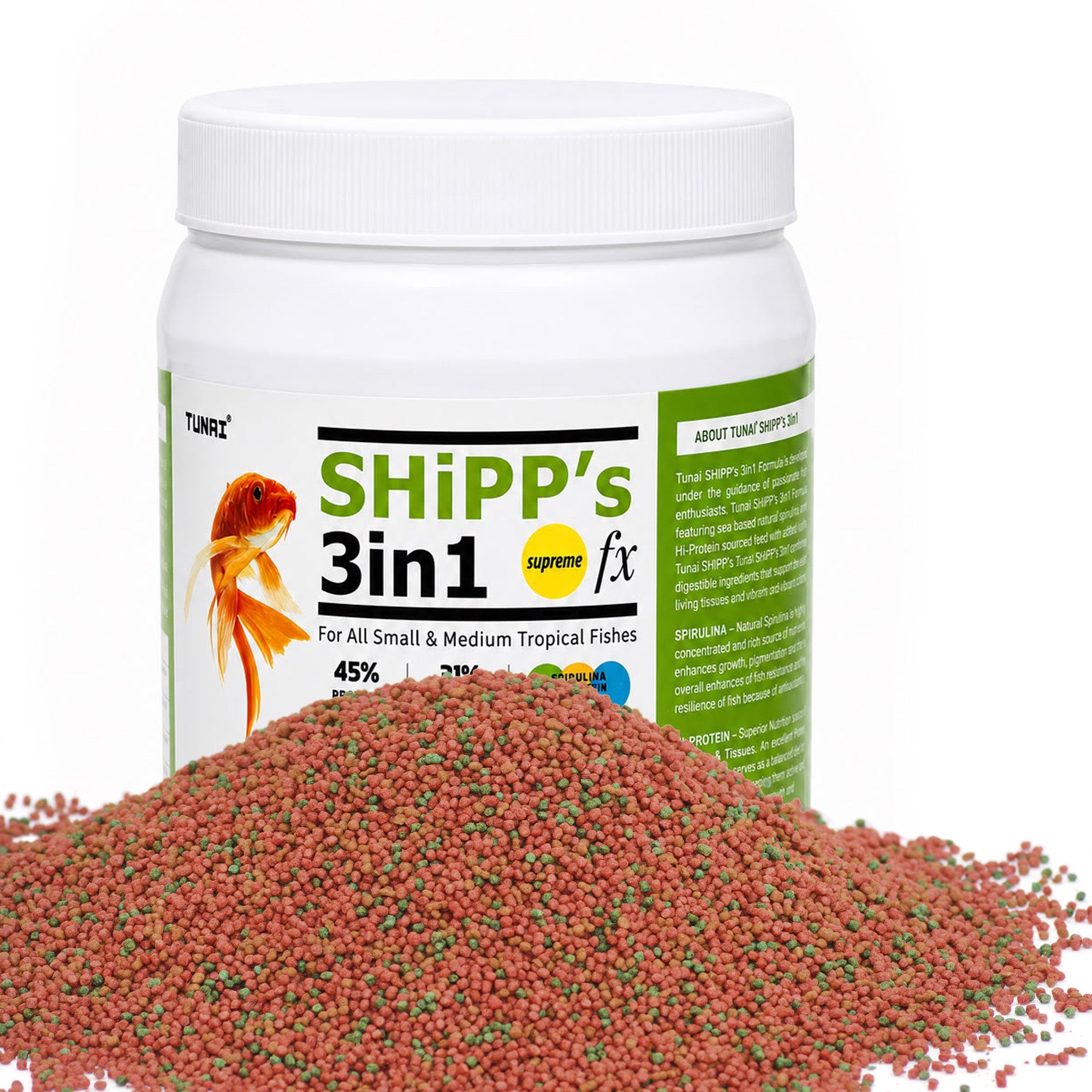 Tunai SHiPP's 3-in-1 Fish Food - 45% Protein - 31% Spirulina (For All Small and Medium Tropical Fishes)