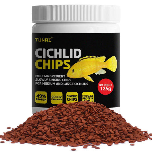 Tunai Multi-Ingredient Sinking Chips food for Cichlids - 49% Protein (Specially Formulated Fish Food for All Carnivores Fish Types)