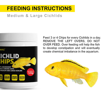 Tunai Multi-Ingredient Sinking Chips food for Cichlids - 49% Protein (Specially Formulated Fish Food for All Carnivores Fish Types)