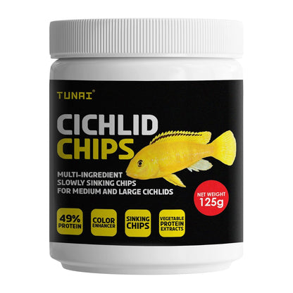 Tunai Multi-Ingredient Sinking Chips food for Cichlids - 49% Protein (Specially Formulated Fish Food for All Carnivores Fish Types)