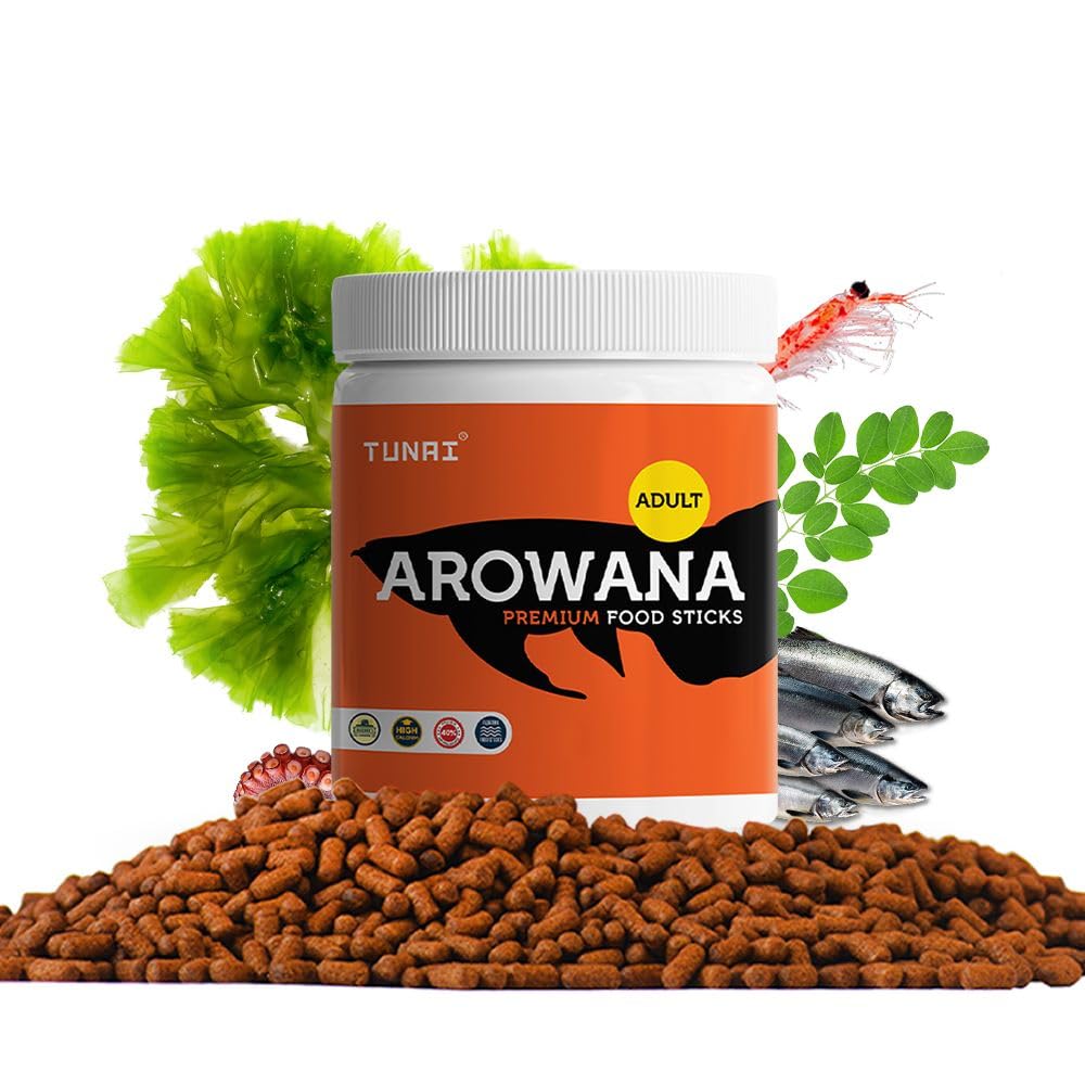 Tunai Adult Arowana Fish Food Sticks - 40% Protein - 2.5mm Pellets (A Perfect Diet Plan with Plant & Animal Matter)