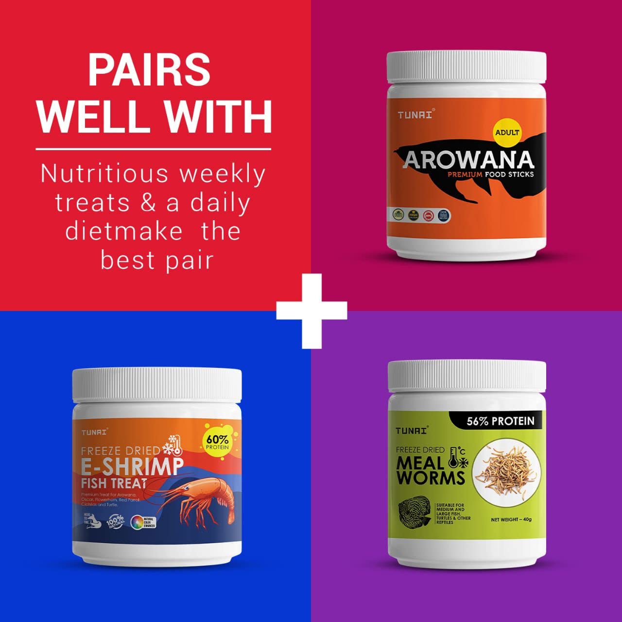 Tunai Adult Arowana Fish Food Sticks - 40% Protein - 2.5mm Pellets (A Perfect Diet Plan with Plant & Animal Matter)