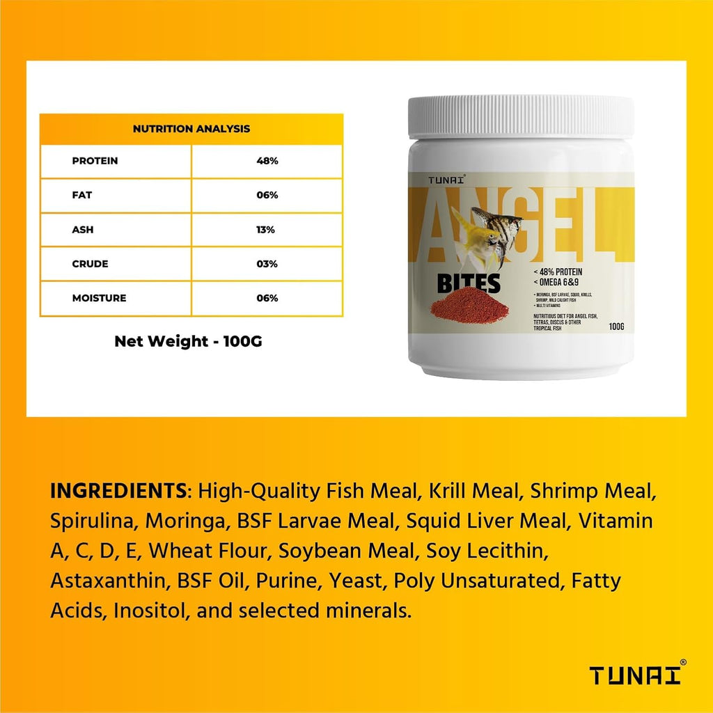 Tunai Angel Tetra Bites Fish Food - 48% Protein Granules (Ideal for Angelfish, Tetras & Discus)